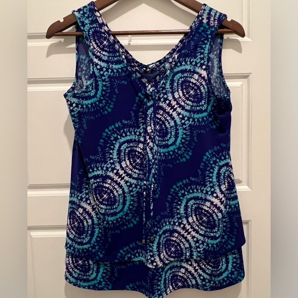 Worthington Sleeveless V-neck Top Tiered Blouse Size Petite Small PS Casual